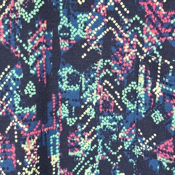 LuLaRoe Carly Dress XS (2/4) Blue Dot Matrix Soft Knit Swing Midi Pocket Hi-Low - Picture 2 of 5